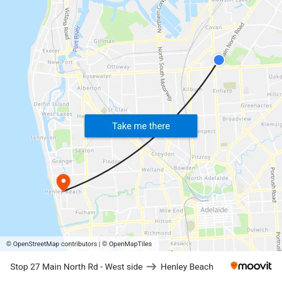 Stop 27 Main North Rd - West side to Henley Beach map