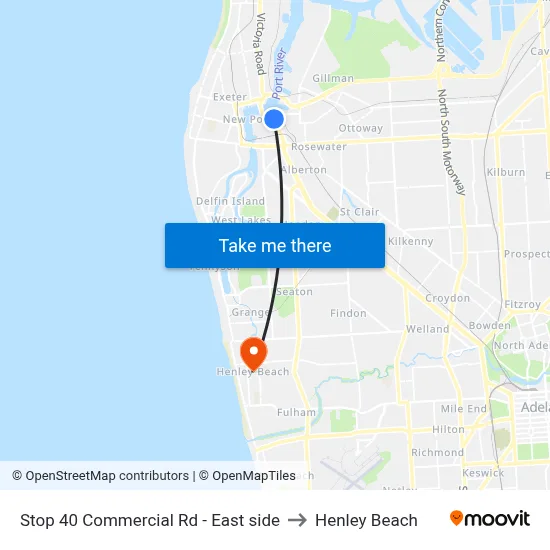 Stop 40 Commercial Rd - East side to Henley Beach map