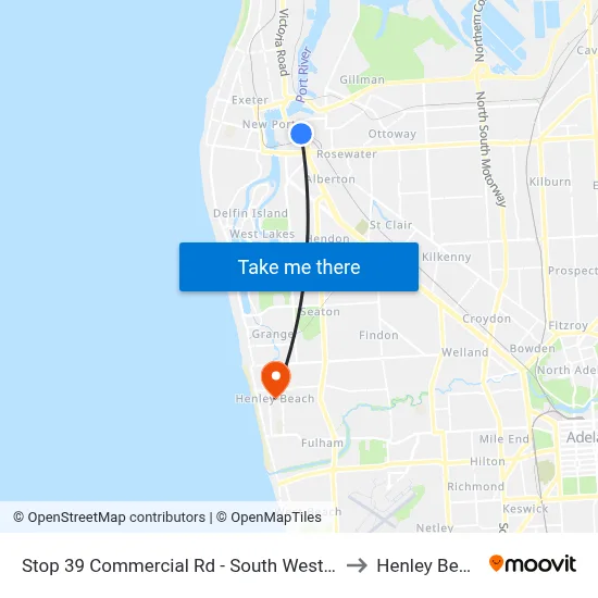 Stop 39 Commercial Rd - South West side to Henley Beach map