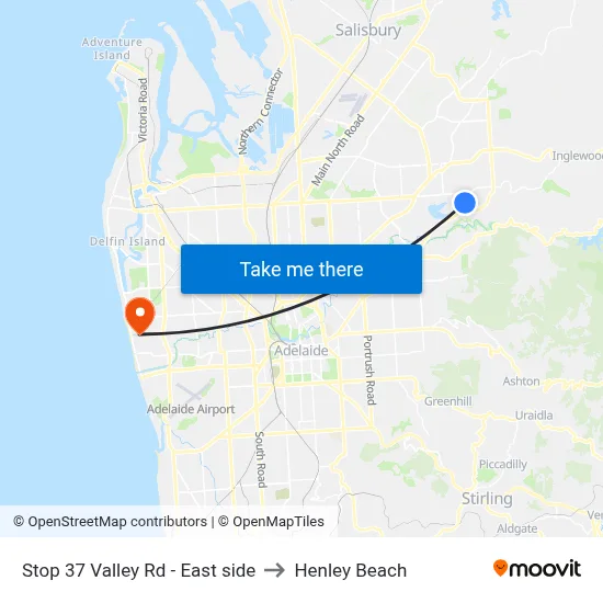 Stop 37 Valley Rd - East side to Henley Beach map