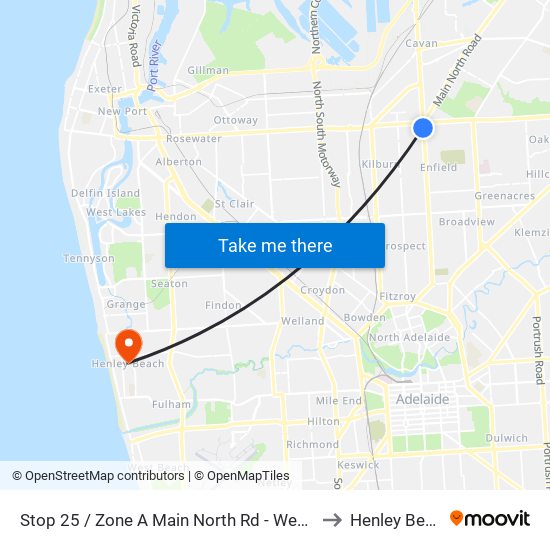 Stop 25 / Zone A Main North Rd - West side to Henley Beach map