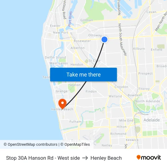 Stop 30A Hanson Rd - West side to Henley Beach map