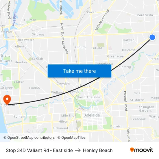 Stop 34D Valiant Rd - East side to Henley Beach map