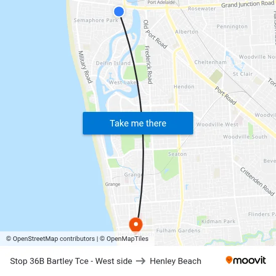 Stop 36B Bartley Tce - West side to Henley Beach map