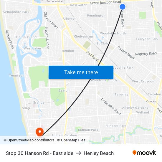 Stop 30 Hanson Rd - East side to Henley Beach map