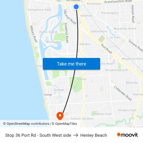 Stop 36 Port Rd - South West side to Henley Beach map