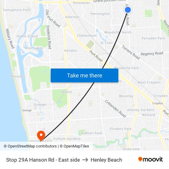 Stop 29A Hanson Rd - East side to Henley Beach map