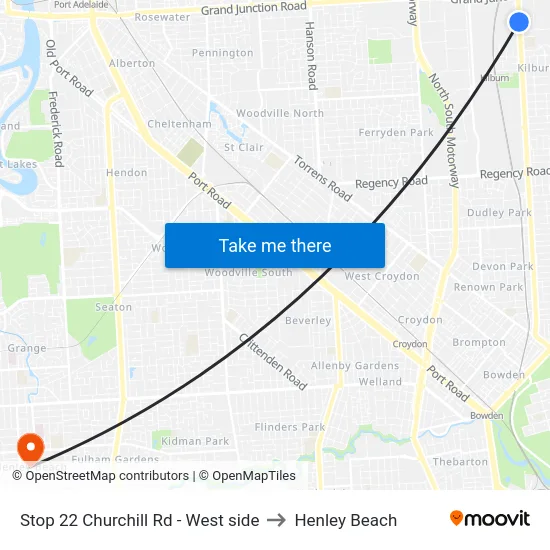 Stop 22 Churchill Rd - West side to Henley Beach map