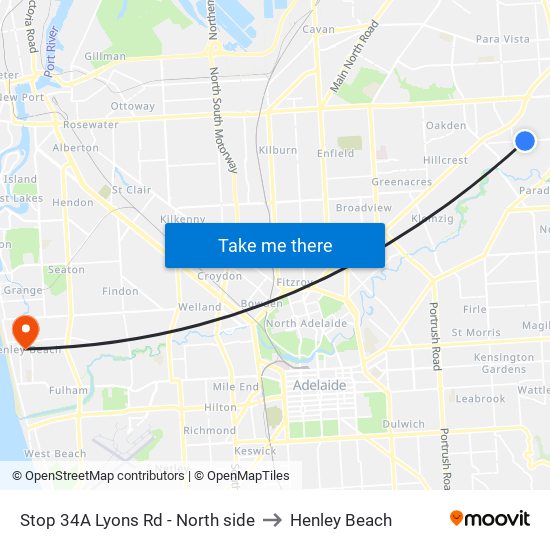 Stop 34A Lyons Rd - North side to Henley Beach map