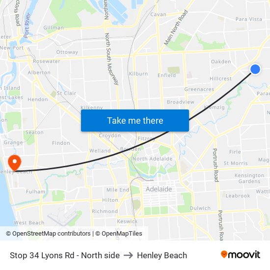 Stop 34 Lyons Rd - North side to Henley Beach map