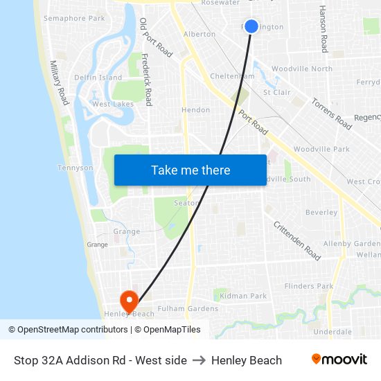 Stop 32A Addison Rd - West side to Henley Beach map