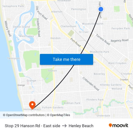 Stop 29 Hanson Rd - East side to Henley Beach map