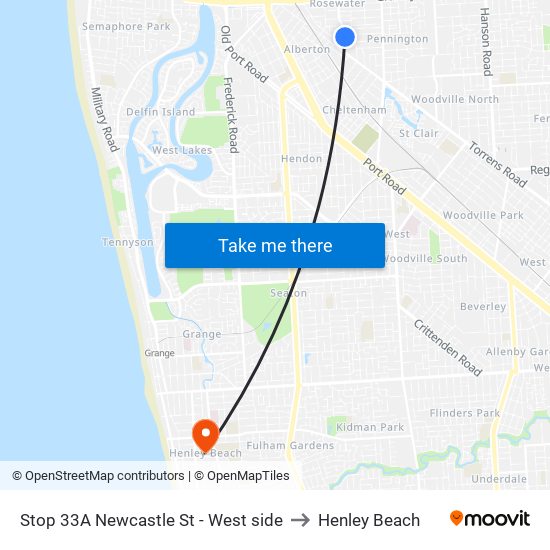 Stop 33A Newcastle St - West side to Henley Beach map