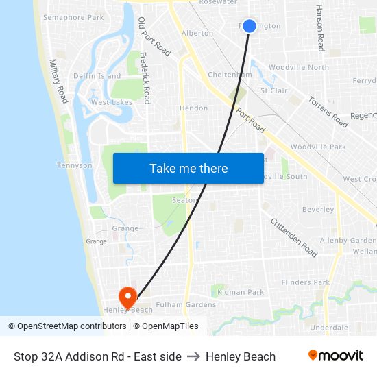 Stop 32A Addison Rd - East side to Henley Beach map