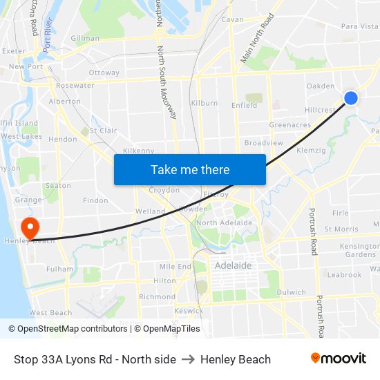 Stop 33A Lyons Rd - North side to Henley Beach map