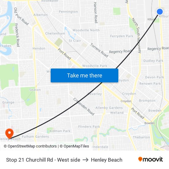 Stop 21 Churchill Rd - West side to Henley Beach map