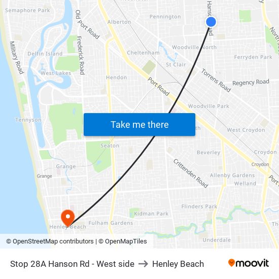 Stop 28A Hanson Rd - West side to Henley Beach map