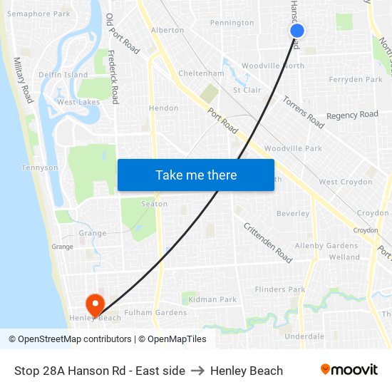 Stop 28A Hanson Rd - East side to Henley Beach map