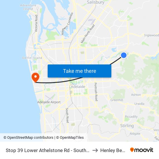 Stop 39 Lower Athelstone Rd - South side to Henley Beach map