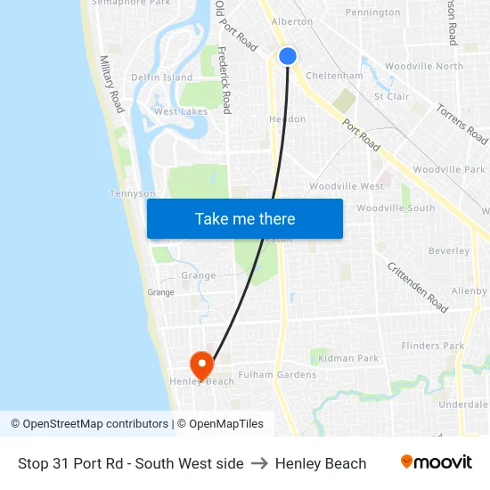 Stop 31 Port Rd - South West side to Henley Beach map
