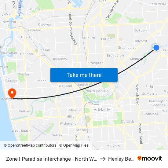 Zone I Paradise Interchange - North West side to Henley Beach map