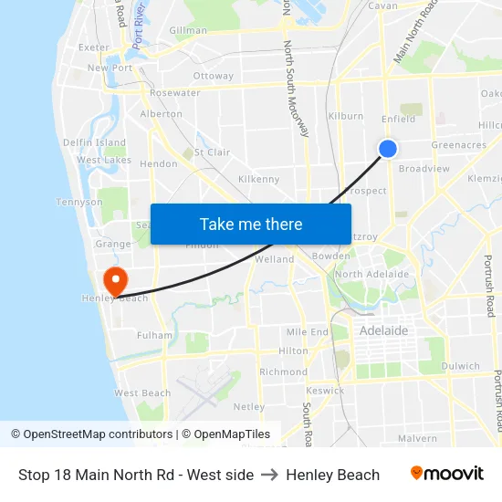 Stop 18 Main North Rd - West side to Henley Beach map