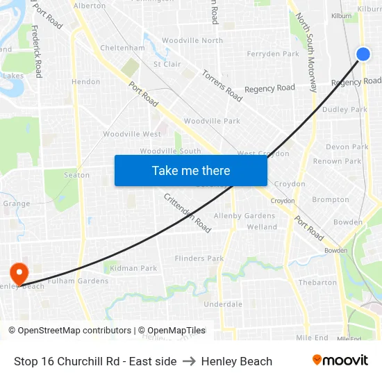 Stop 16 Churchill Rd - East side to Henley Beach map
