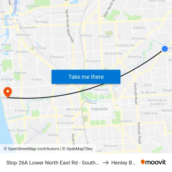 Stop 26A Lower North East Rd - South East side to Henley Beach map