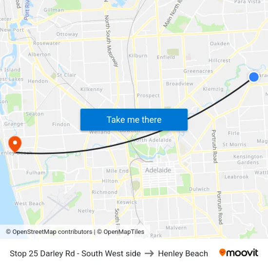 Stop 25 Darley Rd - South West side to Henley Beach map