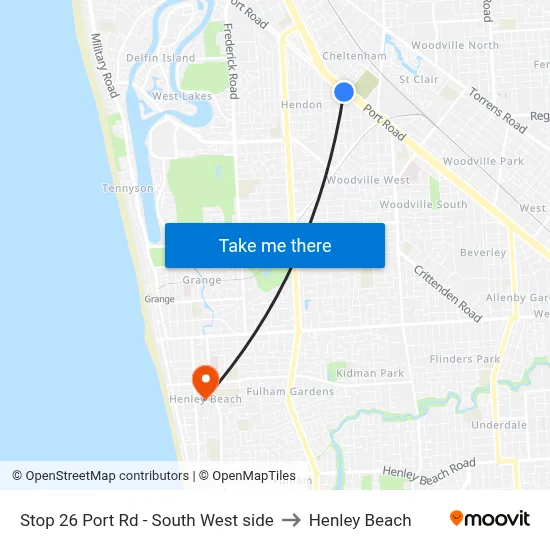 Stop 26 Port Rd - South West side to Henley Beach map