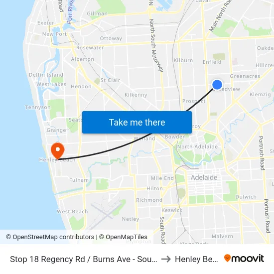 Stop 18 Regency Rd / Burns Ave - South side to Henley Beach map