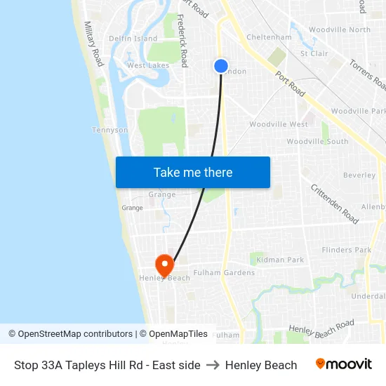 Stop 33A Tapleys Hill Rd - East side to Henley Beach map