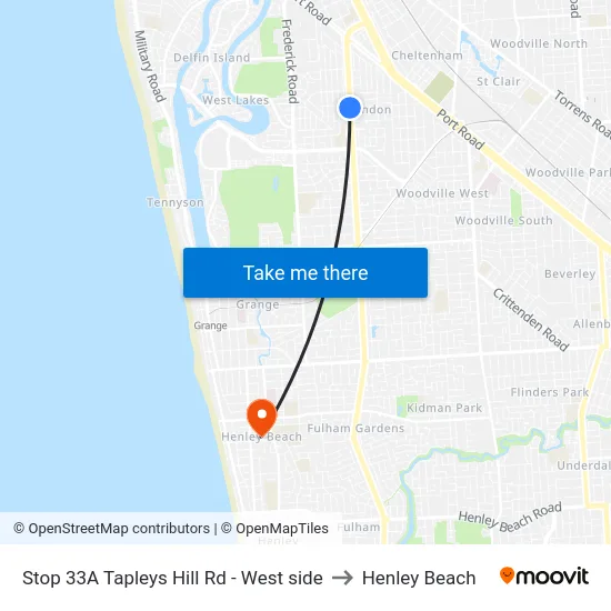 Stop 33A Tapleys Hill Rd - West side to Henley Beach map