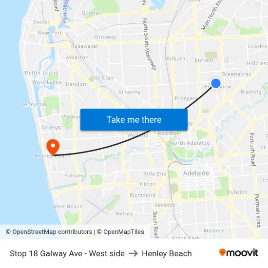 Stop 18 Galway Ave - West side to Henley Beach map