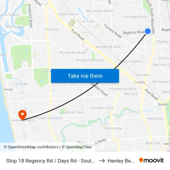 Stop 18 Regency Rd / Days Rd - South side to Henley Beach map