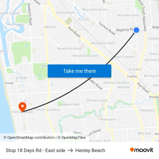 Stop 18 Days Rd - East side to Henley Beach map