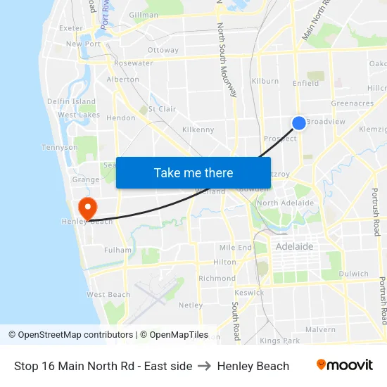 Stop 16 Main North Rd - East side to Henley Beach map