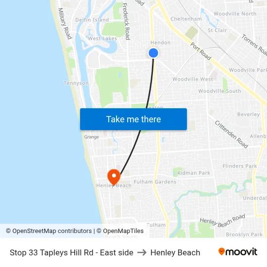 Stop 33 Tapleys Hill Rd - East side to Henley Beach map