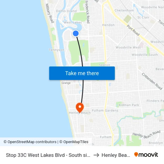 Stop 33C West Lakes Blvd - South side to Henley Beach map