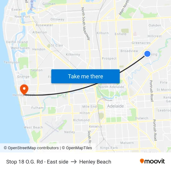Stop 18 O.G. Rd - East side to Henley Beach map