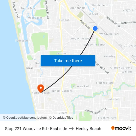 Stop 221 Woodville Rd - East side to Henley Beach map