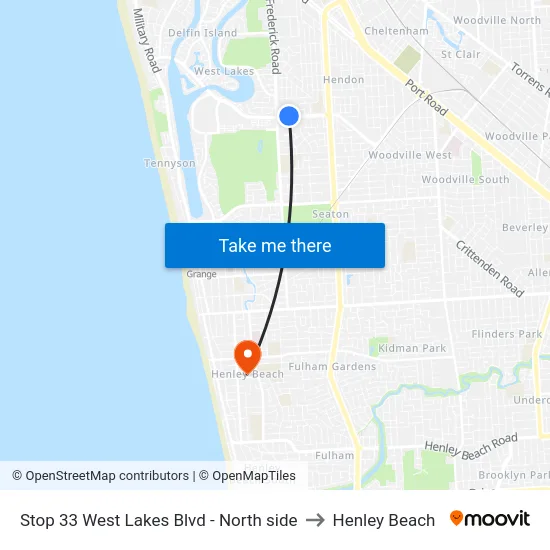 Stop 33 West Lakes Blvd - North side to Henley Beach map