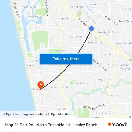 Stop 21 Port Rd - North East side to Henley Beach map