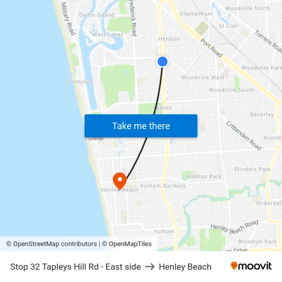 Stop 32 Tapleys Hill Rd - East side to Henley Beach map