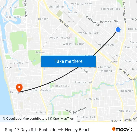 Stop 17 Days Rd - East side to Henley Beach map