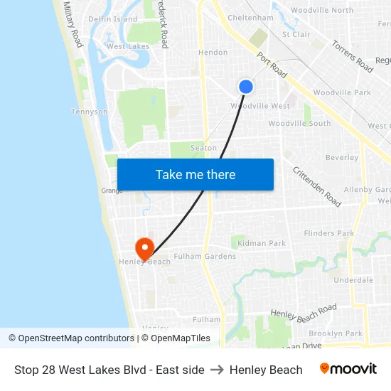 Stop 28 West Lakes Blvd - East side to Henley Beach map