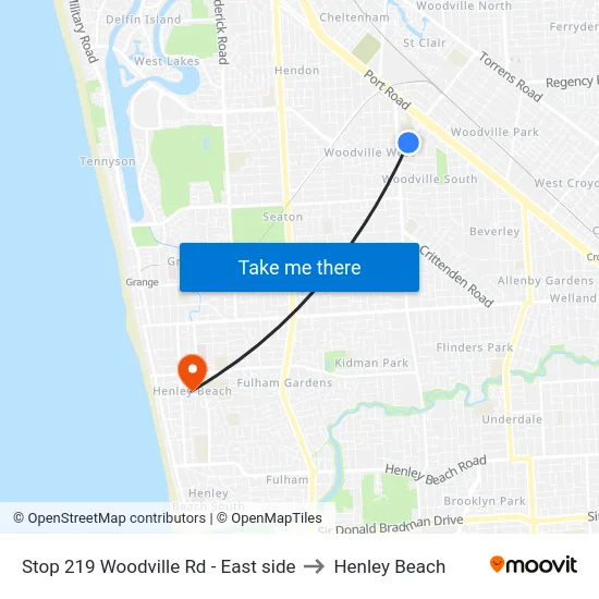 Stop 219 Woodville Rd - East side to Henley Beach map
