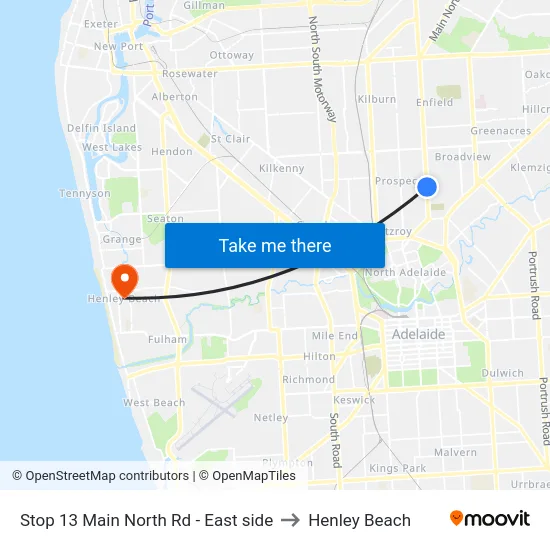 Stop 13 Main North Rd - East side to Henley Beach map