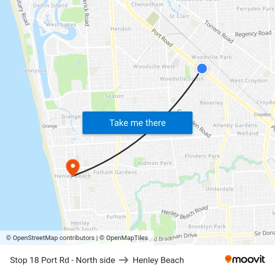 Stop 18 Port Rd - North side to Henley Beach map