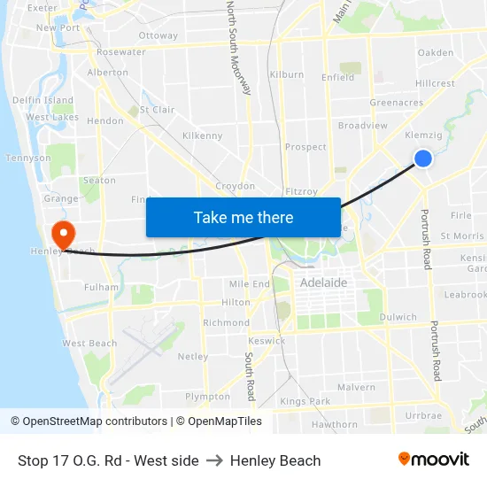Stop 17 O.G. Rd - West side to Henley Beach map